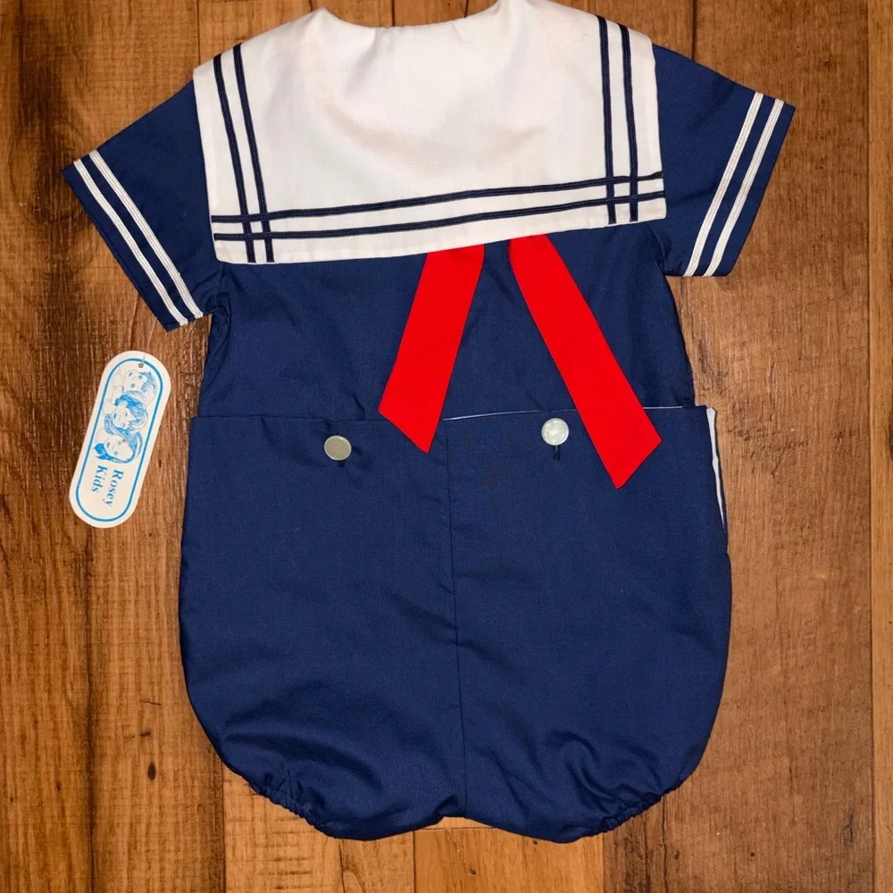 Classic Navy Sailor-Style Baby Romper by